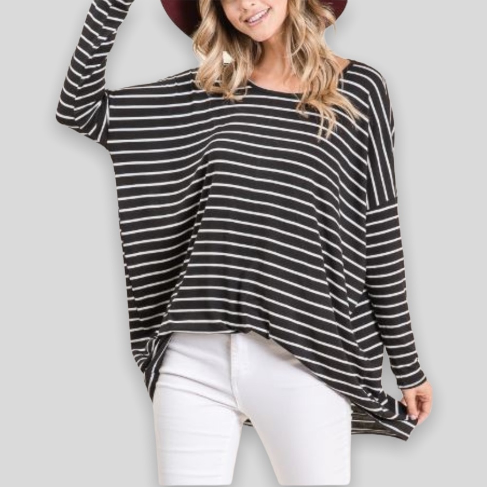 Cotton On Women Black and White Striped Long Sleeve Cut out back Top XS